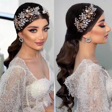 Imagem de Chapéu de noiva HONGMEI Rhinestone Wedding Headpiece Gold