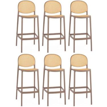 Imagem de Kit 6 Banqueta Alta Com Encosto Roma Em Polipropileno - Marrom Claro -