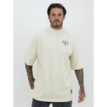 Imagem de Camiseta Oversized Gola Alta Star Black Alto Relevo Streetwear Algodão Premium Creme-Masculino