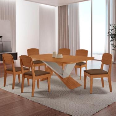 Imagem de Mesa de Jantar Yasmin 180 Tampo MDF Laminado Canto Copo e 6 Cadeiras Copper