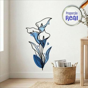 Imagem de Adesivo Floral Boho Azul Estilo Nórdico 45x90 Minimalista Mod.04