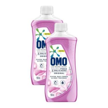 Imagem de Kit 2 Lava-Roupas Omo Líquido Roupas Finas e Delicadas Original 900ml