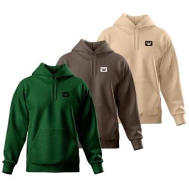 Imagem de Kit 3 Blusa de Moletom Canguru com Capuz Confortável Estilo Casual Siri-Masculino