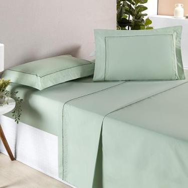 Imagem de Jogo de Cama Lençol Plano Queen 4 Peças Fronha Aba Americana e Detalhe