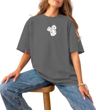 Imagem de Blusa Feminina Plus Size Basica Casual Estampada Algodão 30.1 Confortável Estilo Dados White-Feminino