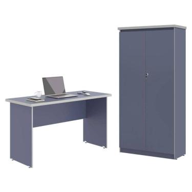 Imagem de Mesa De Escritorio Com Armário 2 Portas Pampulha Azul