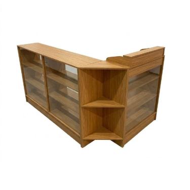 Imagem de Balcão Caixa Vitrin + 2 Expositores Lojas E Comércios 100% Mdf Amadeirado - Suprema Móveis
