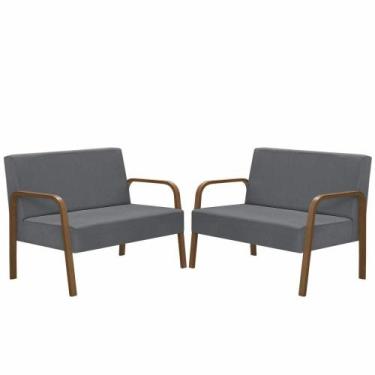 Imagem de Kit 2 Poltronas 2 Lugaresluna Braço Madeira D Salla Grafite