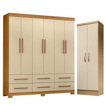 Imagem de Guarda Roupa Casal New Kansas E Armário Multiuso New Egito Carvalho Americano Off White - Incorplac