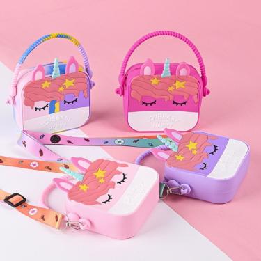 Imagem de Bolsa Infantil Pop It de Silicone Portátil Transversal Formato Unicórnio Pink com Alças Ajustáveis OEM