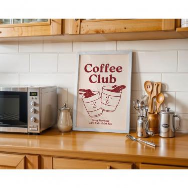 Imagem de Quadro Decorativo Coffee Club Retangular 30 X 40 cm em Vinil com Ou sem Vidro Branco pa...