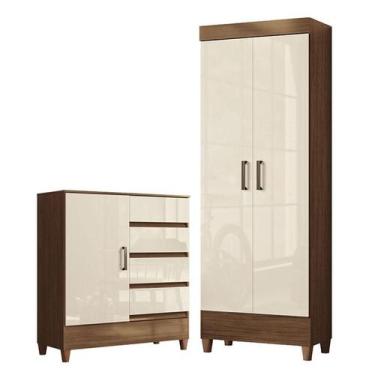 Imagem de Cômoda 4 Gavetas 1 Porta com Armario Multiuso Fit Jequitibá Off White 