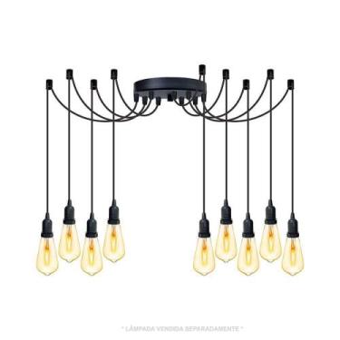 Imagem de Lustre Aranha Com 9 Pendentes (2m Cabo Preto+ Soquetes + Canopla) - Tr