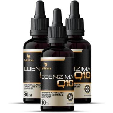Imagem de 3x Coenzima Q10 100mg Por Porção (Ubiquinona) com Vitamina E Gotas Sabor Menta 30ml Tut...