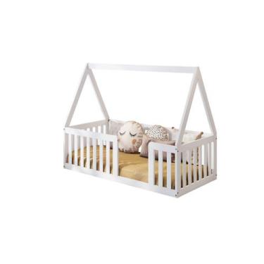 Imagem de Mini Cama Montessoriana Giulia Madeira Maciça com Grade e Telhado Bran
