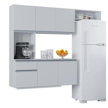 Imagem de Kit Cozinha Suspensa Mel Armário e Balcão 180cm Branco Poquema Móveis,