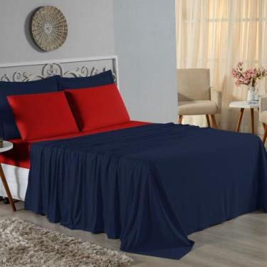 Imagem de Jogo de Cama Casal Viúva Nobre 4 Peças Malha 100% Algodão - Azul-Marin