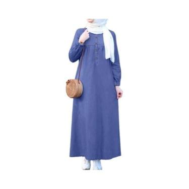 Imagem de Vestido Abaya Muçulmano Vintage Feminino Manga Longa Maxi Casual Roupa