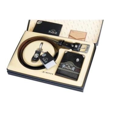 Imagem de Kit Carteira Cinto Chaveiro Couro MITTY M1SCHS4 M1S S4, Preto