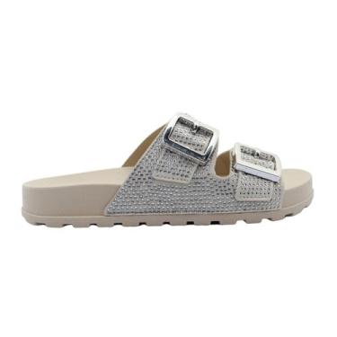 Imagem de Sandália  Moleca Flatform Feminina Fivela Apedrejada, 36, Branco off