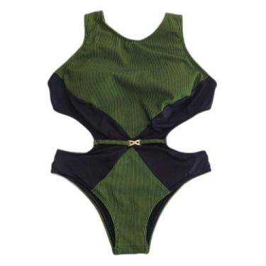 Imagem de Maiô engana mamãe com detalhe optical e acessório verde m - MAIS CORPO