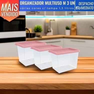 Imagem de Kit 3 Potes Organizadores Multiuso Porta Mantimentos 1,3L Plástico Com