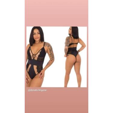Imagem de Body Cavado Tule Sensual Renda - propria, Preto