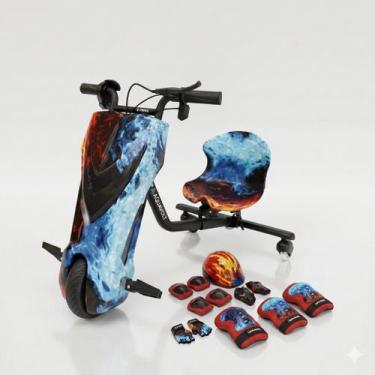 Imagem de Triciclo Drift Elétrico Cor Gelo e Fogo 36V 250W Bluetooth e Kit Prote