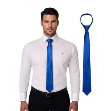 Imagem de Gravata Slim Masculina Social Lelo Slim Lisa Poliéster 5 a 6cm 145cm Azul Trabalho Casamento