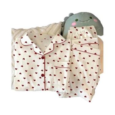 Imagem de Conjunto De Pijamas De Tecido Amassado Para Mulheres, Cardigan De Mang
