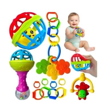 Imagem de Kit Chocalho Bebe Mordedor Macio Sensorial Criança Colorido Diversão 8