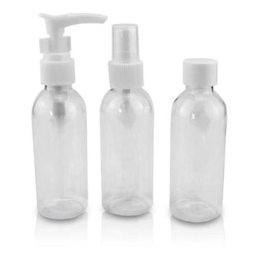 Imagem de Kit Frascos para Viagem com 3 Peças  Porta Shampoo, Condicionador e Pe