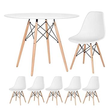 Imagem de Loft7, Kit - Mesa redonda Eames 100 cm branco + 5 cadeiras Eiffel Dsw Branco