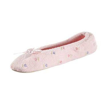 Imagem de isotoner Pantufas femininas bordadas Terry Ballerina, Laço macio rosa, 9.5-10.5