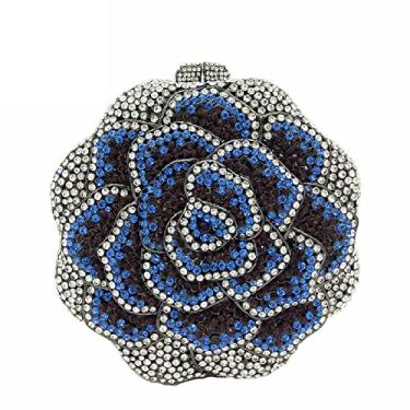 Imagem de Boutique De FGG Bolsa clutch de cristal rosa feminina flor para noite festa de casamento, formatura, noiva, strass, floral, bolsa, mini, Azul e roxo, Mini