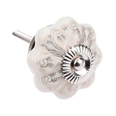 Imagem de Botão de abóbora de cerâmica Puxador de flor 15 * 25mm Europa porcelana vintage branco/azul gaveta de gaveta de gaveta de decoração com parafusos YYDFPIIA (Color : B)