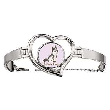 Imagem de Pulseira fashion Art Deco de raça de cachorro do Alasca EUA com pingente de coração, Medium, Metal