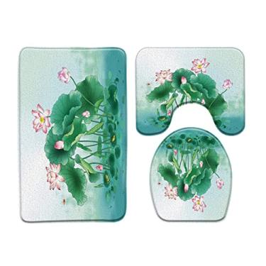 Imagem de Tapete de banho de bambu de tinta estilo chinês 3 conjunto de plantas pintadas à mão tapetes de banheiro tapete de banheira tapetes higiênicos antiderrapantes produtos de banheiro, 1065x, 3 peças tapetes, 400mmx600mm