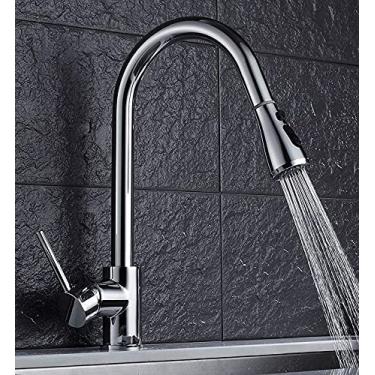 Imagem de Torneira de pia de cozinha para bar comercial de casa de fazenda, torneira de cozinha de puxar, torneira misturadora de pia de ouro/níquel, torneira de cozinha de 360 graus, torneira