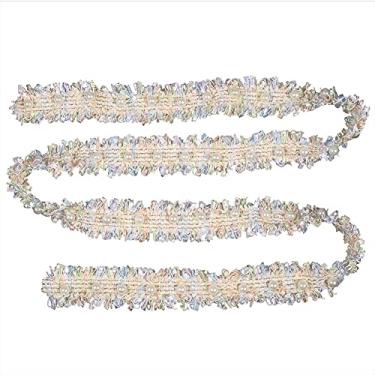 Imagem de Fita de renda longa com borda de renda trançada com contas de pérolas de corte de fita de renda longa com acabamento de renda e pérola, parte decorativa têxtil para casa (azul claro)