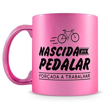 Imagem de Caneca Personalizada Perolada Rosa - Nascida pra Pedalar Forçada a Trabalhar