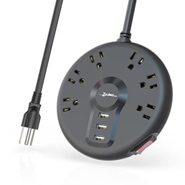 Imagem de ZSIMC Faixa de alimentação, 6 tomadas e 3 portas USB cabo de extensão de 1,8 m de comprimento, protetor de sobrecarga de soquete circular, 100% núcleo de cobre, estação de carregamento de plugue plano