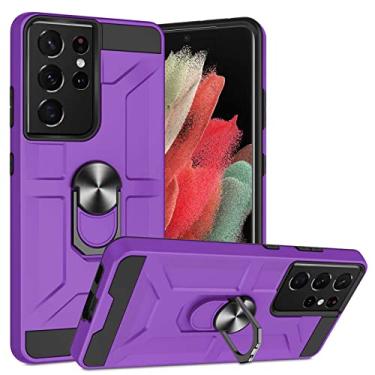 Imagem de YINGDAFENG Capa para Samsung Galaxy S22, capa protetora de camada dupla à prova de choque de grau militar com anel de metal giratório de 360° integrado, capa protetora robusta de corpo inteiro, roxa
