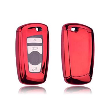 Imagem de CSHU TPU Car Key Case Cover Keychain Ring Key Bag, apto para BMW 520 525 f30 f10 F18 118i 320i 1 3 5 7 X3 X4 M3 M4 M5, vermelho