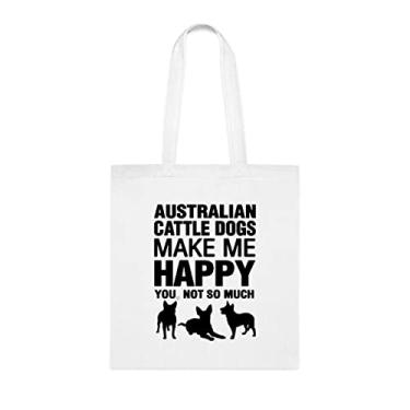 Imagem de Sacola para cães de gado australianos me fazem feliz, presente para cães de gado australianos, aniversário de cães de gado australianos sacola reutilizável para cães de gado australianos, Branco