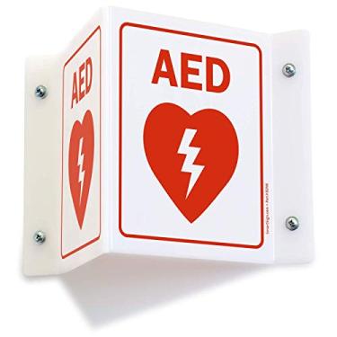 Imagem de SmartSign Placa de projeção "AED", impressa em ambos os lados, placa de estações de AED, furos pré-perfurados | acrílico de 12,7 cm x 15,2 cm
