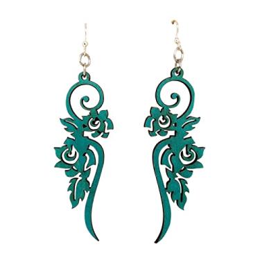 Imagem de Brincos de madeira de flor comprida para mulheres com ganchos de aço inoxidável, verde petróleo