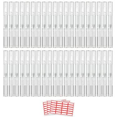 Imagem de WEBBYBEAR 40 canetas de óleo de cutícula de 3 ml, caneta vazia de óleo de unha, canetas transparentes com ponta de pincel, recipientes de brilho labial cosmético tubo líquido para crescimento de cílios, com 3 adesivos