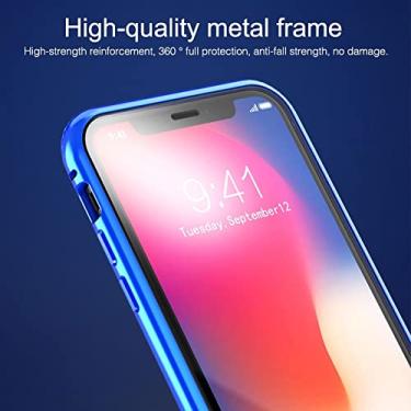Imagem de VGOLY Para iPhone XS Max Ultra Slim Dois Lados Adsorção Magnética Moldura Angular Ímã de Vidro Temperado Capa Flip (Color : Red)