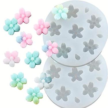Imagem de HengKe 2 peças de molde de flor de crisântemo e flores pequenas molde de silicone para decoração de bolos de açúcar, topo de cupcake, doces, biscoitos, cubo de gelo, argila de polímero, chocolate, projetos de artesanato de cera de sabão